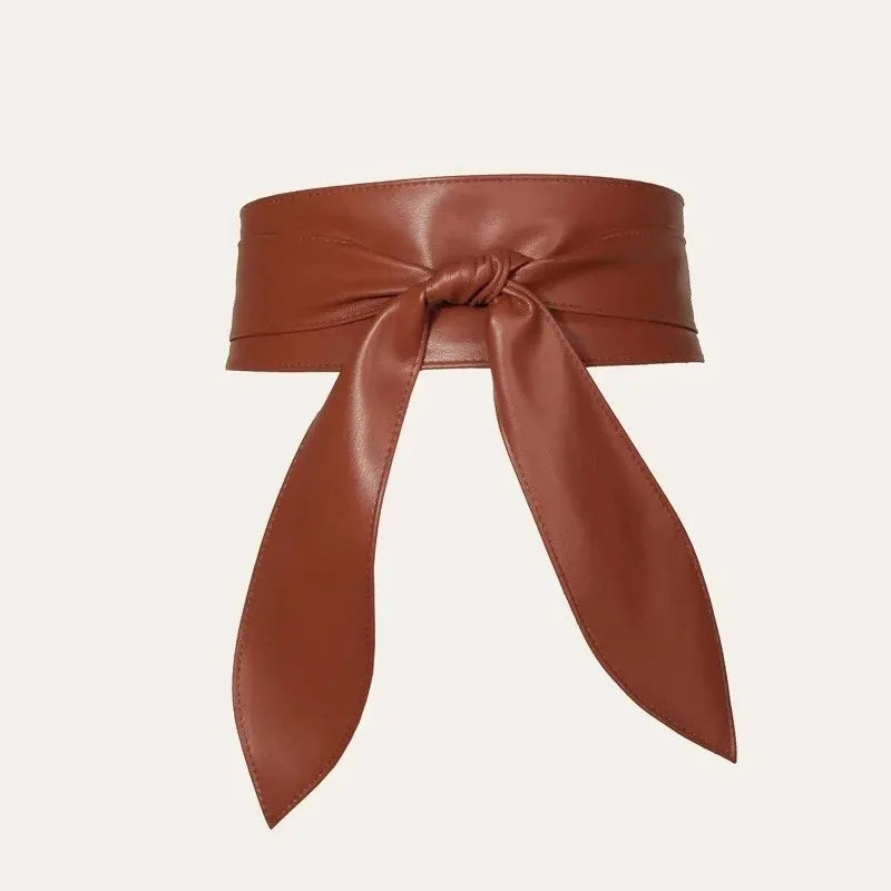 Chocolate / 240cm Ladies' fashionable wide waistband, elegant bow ribbon, knotted waistband, leather decorative waistband CeinturesCuir
