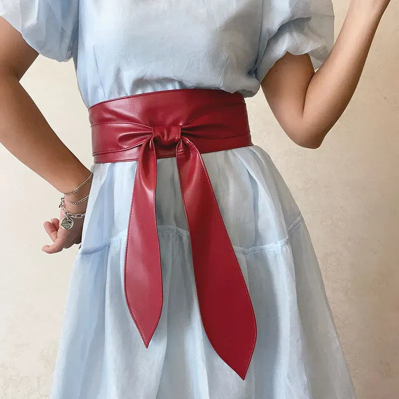 Ladies' fashionable wide waistband, elegant bow ribbon, knotted waistband, leather decorative waistband CeinturesCuir