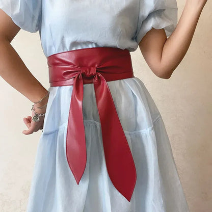 Ladies' fashionable wide waistband, elegant bow ribbon, knotted waistband, leather decorative waistband CeinturesCuir