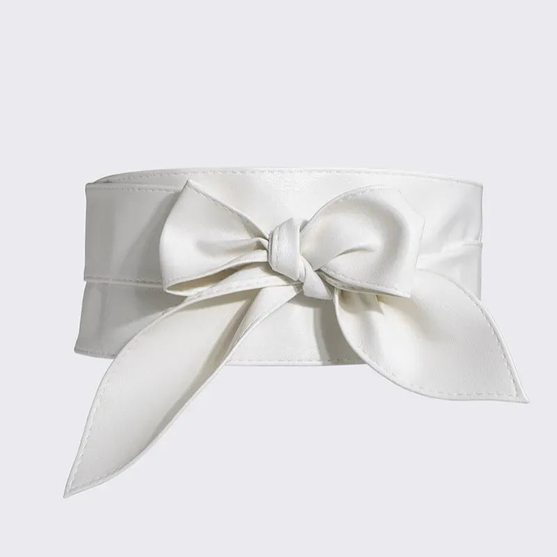 WHITE / 240cm Ladies' fashionable wide waistband, elegant bow ribbon, knotted waistband, leather decorative waistband CeinturesCuir