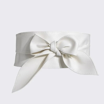 WHITE / 240cm Ladies' fashionable wide waistband, elegant bow ribbon, knotted waistband, leather decorative waistband CeinturesCuir