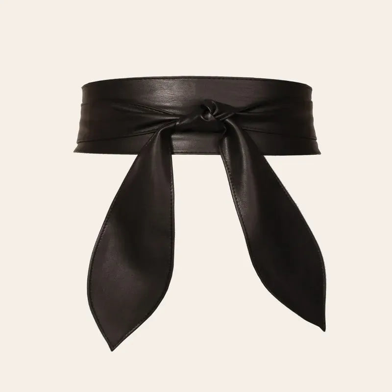 black / 240cm Ladies' fashionable wide waistband, elegant bow ribbon, knotted waistband, leather decorative waistband CeinturesCuir