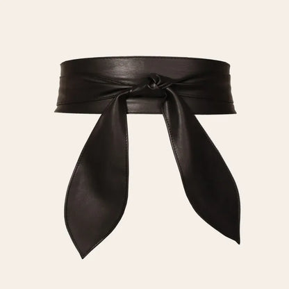black / 240cm Ladies' fashionable wide waistband, elegant bow ribbon, knotted waistband, leather decorative waistband CeinturesCuir