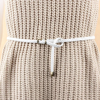 Leather Braided Thin Belt For Woman Dress Shirt Decorative Girdles Strap Fashion Pin Buckle Female Waistband Ladies Waist Rope CeinturesCuir