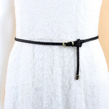 Leather Braided Thin Belt For Woman Dress Shirt Decorative Girdles Strap Fashion Pin Buckle Female Waistband Ladies Waist Rope CeinturesCuir