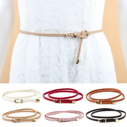 Leather Braided Thin Belt For Woman Dress Shirt Decorative Girdles Strap Fashion Pin Buckle Female Waistband Ladies Waist Rope CeinturesCuir
