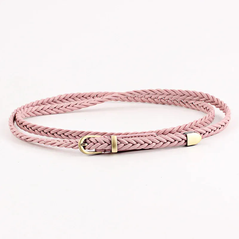 A / 99x0.8cm Leather Braided Thin Belt For Woman Dress Shirt Decorative Girdles Strap Fashion Pin Buckle Female Waistband Ladies Waist Rope CeinturesCuir