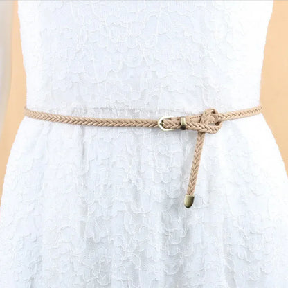 Leather Braided Thin Belt For Woman Dress Shirt Decorative Girdles Strap Fashion Pin Buckle Female Waistband Ladies Waist Rope CeinturesCuir