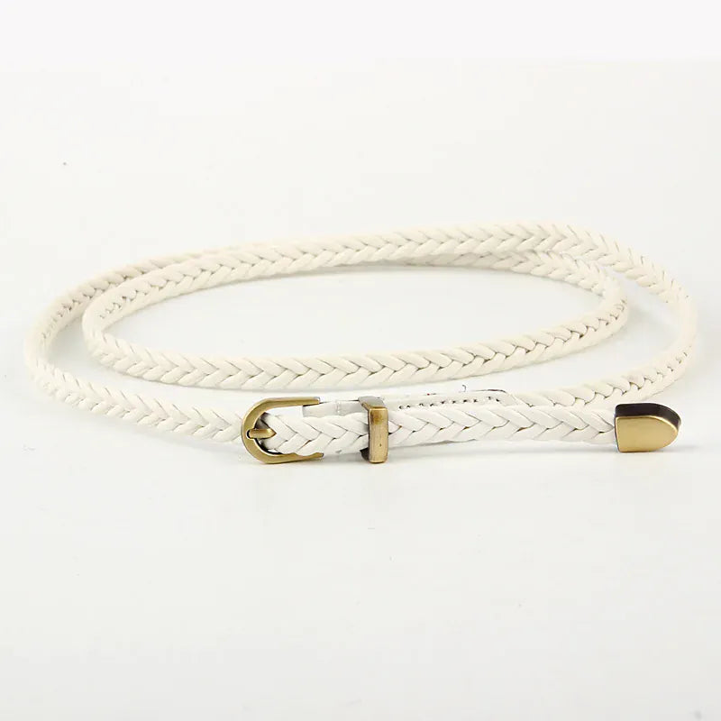 D / 99x0.8cm Leather Braided Thin Belt For Woman Dress Shirt Decorative Girdles Strap Fashion Pin Buckle Female Waistband Ladies Waist Rope CeinturesCuir