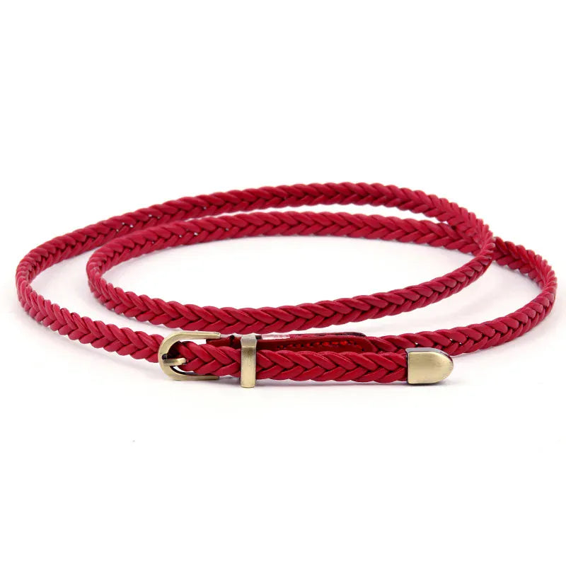 F / 99x0.8cm Leather Braided Thin Belt For Woman Dress Shirt Decorative Girdles Strap Fashion Pin Buckle Female Waistband Ladies Waist Rope CeinturesCuir