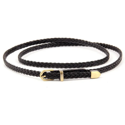 E / 99x0.8cm Leather Braided Thin Belt For Woman Dress Shirt Decorative Girdles Strap Fashion Pin Buckle Female Waistband Ladies Waist Rope CeinturesCuir