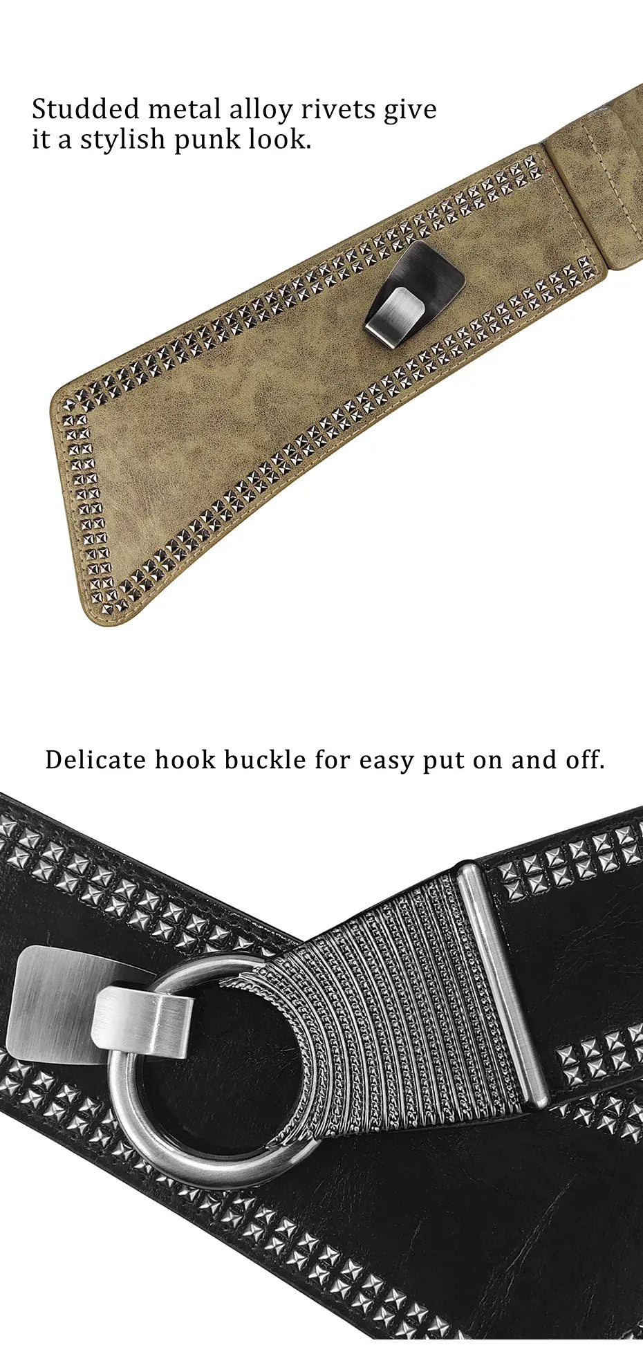 Maikun Fashion Punk Rocker Wide Belts for Women Elastic Wide European Style Women Belts Metal Round Buckle CeinturesCuir