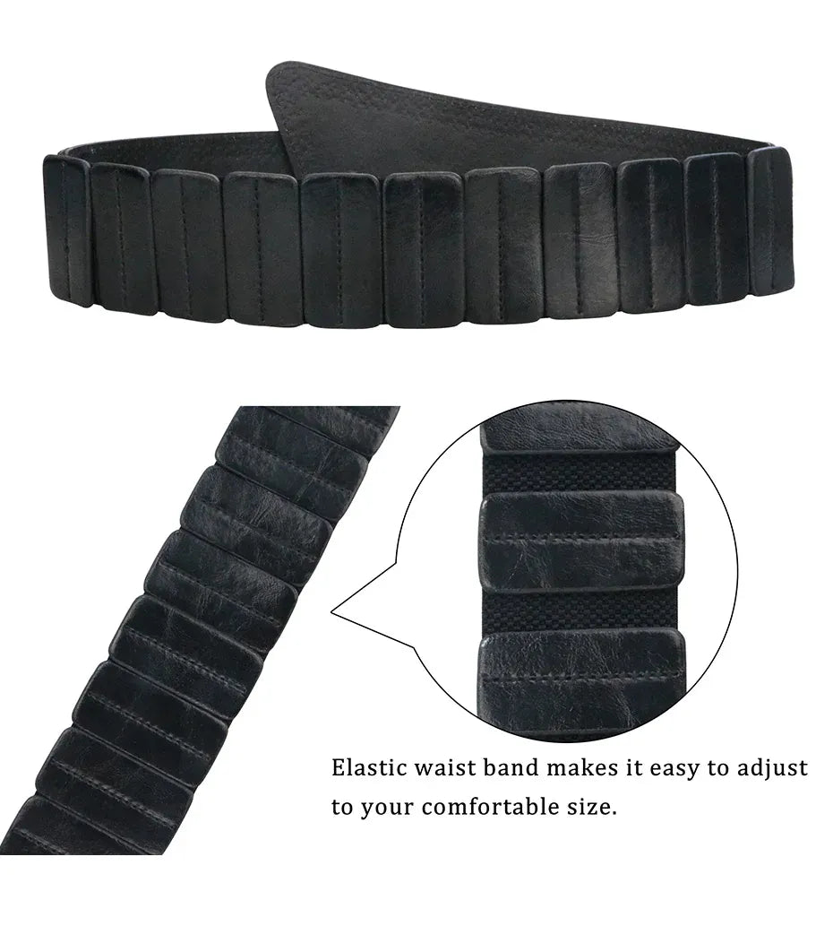 Maikun Fashion Punk Rocker Wide Belts for Women Elastic Wide European Style Women Belts Metal Round Buckle CeinturesCuir