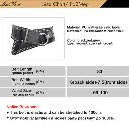 Maikun Fashion Punk Rocker Wide Belts for Women Elastic Wide European Style Women Belts Metal Round Buckle CeinturesCuir