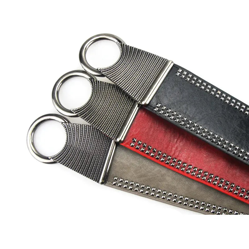 Maikun Fashion Punk Rocker Wide Belts for Women Elastic Wide European Style Women Belts Metal Round Buckle CeinturesCuir