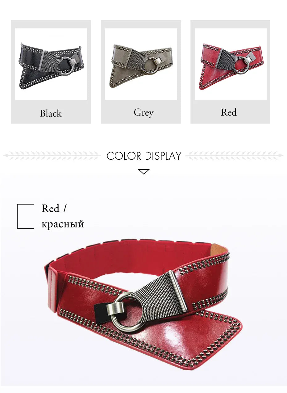 Maikun Fashion Punk Rocker Wide Belts for Women Elastic Wide European Style Women Belts Metal Round Buckle CeinturesCuir