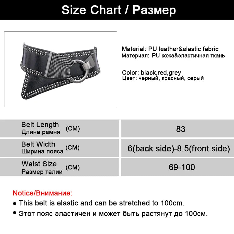 Maikun Fashion Punk Rocker Wide Belts for Women Elastic Wide European Style Women Belts Metal Round Buckle CeinturesCuir