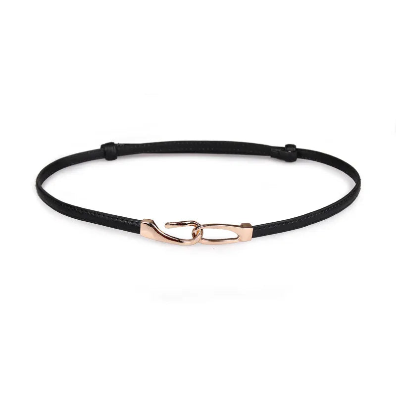 Black Style B / 95cm New adjustable women's circle buckle waist belt, fine leather belt, sweet skirt belt, versatile hook clasp CeinturesCuir