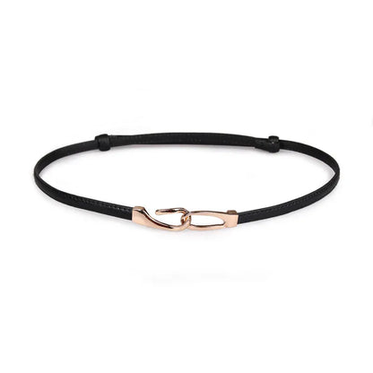 Black Style B / 95cm New adjustable women's circle buckle waist belt, fine leather belt, sweet skirt belt, versatile hook clasp CeinturesCuir