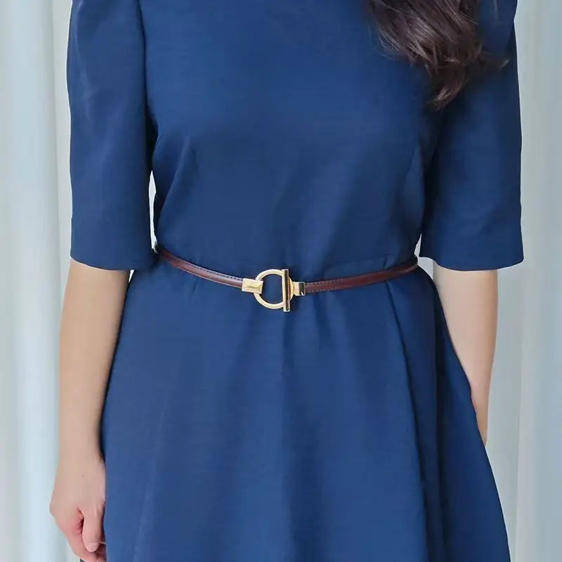 New adjustable women's circle buckle waist belt, fine leather belt, sweet skirt belt, versatile hook clasp CeinturesCuir