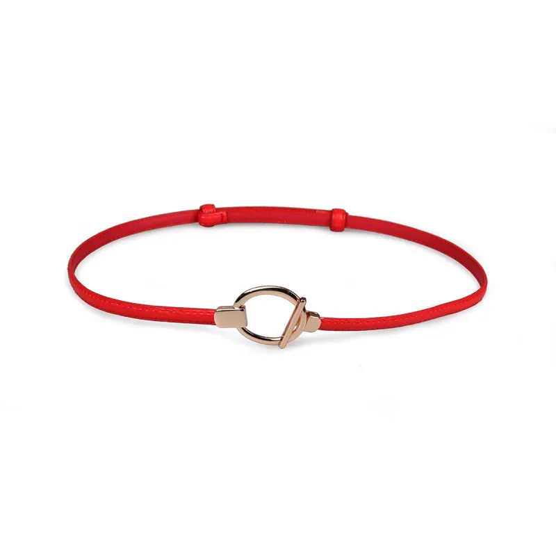 Red Style A / 95cm New adjustable women's circle buckle waist belt, fine leather belt, sweet skirt belt, versatile hook clasp CeinturesCuir