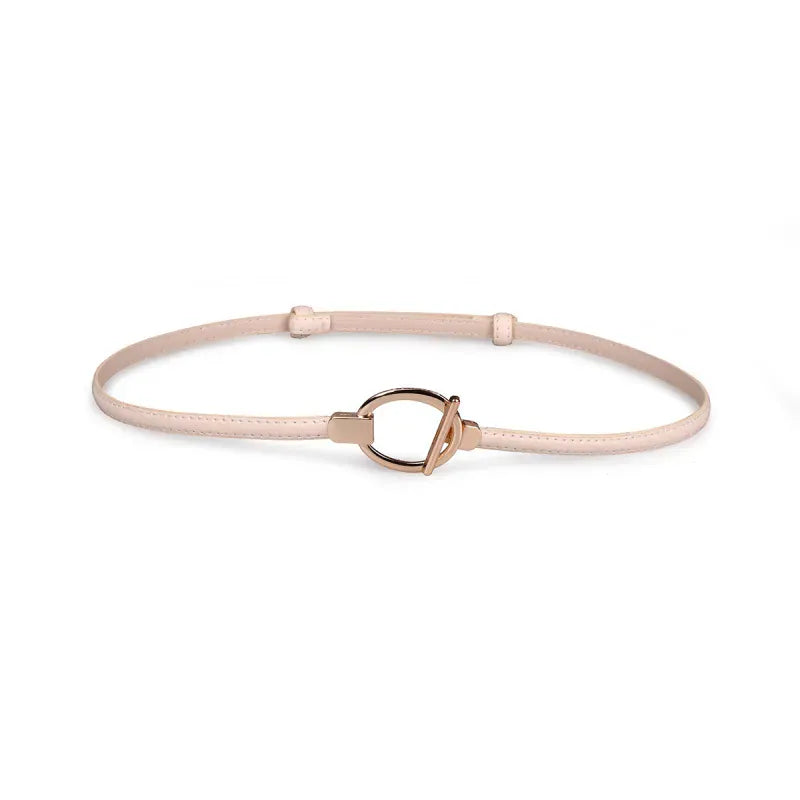 Beige Style A / 95cm New adjustable women's circle buckle waist belt, fine leather belt, sweet skirt belt, versatile hook clasp CeinturesCuir