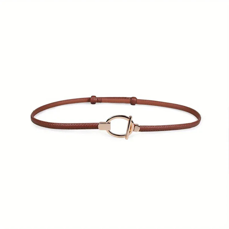 Dark Brown Style A / 95cm New adjustable women's circle buckle waist belt, fine leather belt, sweet skirt belt, versatile hook clasp CeinturesCuir