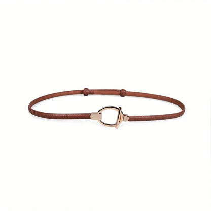 Dark Brown Style A / 95cm New adjustable women's circle buckle waist belt, fine leather belt, sweet skirt belt, versatile hook clasp CeinturesCuir