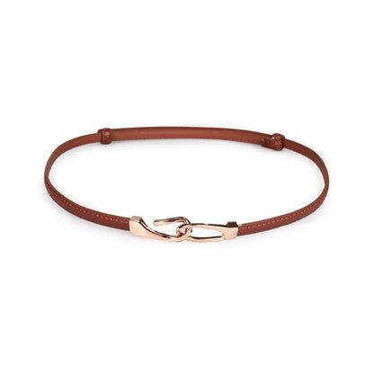 Dark Brown Style B / 95cm New adjustable women's circle buckle waist belt, fine leather belt, sweet skirt belt, versatile hook clasp CeinturesCuir