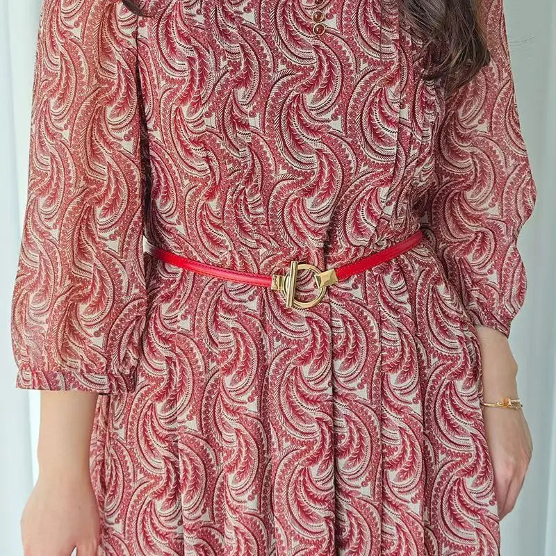 New adjustable women's circle buckle waist belt, fine leather belt, sweet skirt belt, versatile hook clasp CeinturesCuir