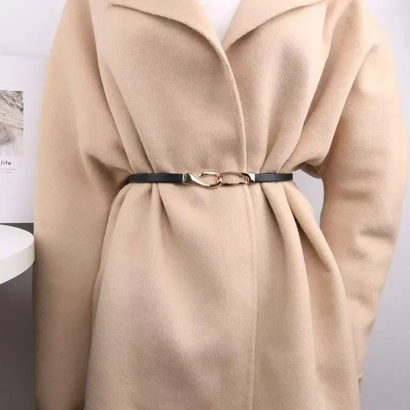 New adjustable women's circle buckle waist belt, fine leather belt, sweet skirt belt, versatile hook clasp CeinturesCuir
