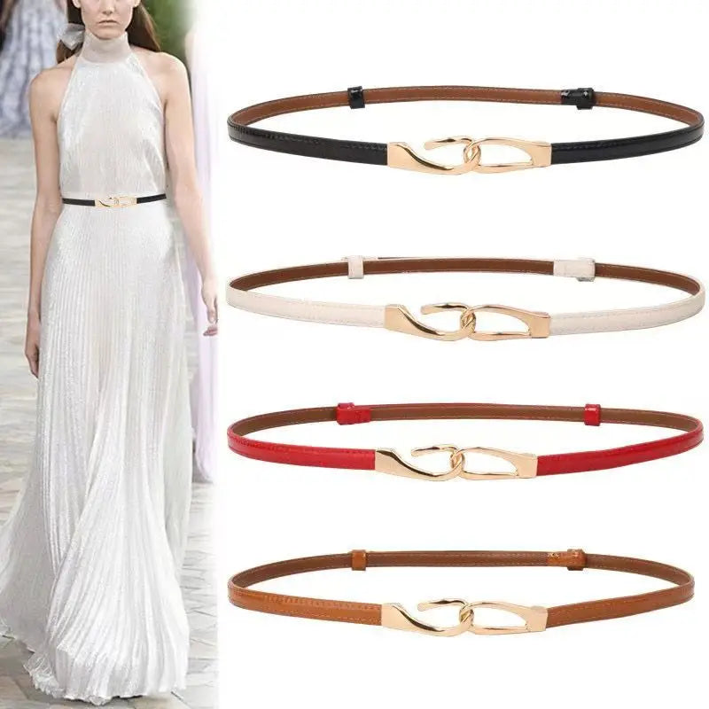 New adjustable women's circle buckle waist belt, fine leather belt, sweet skirt belt, versatile hook clasp CeinturesCuir