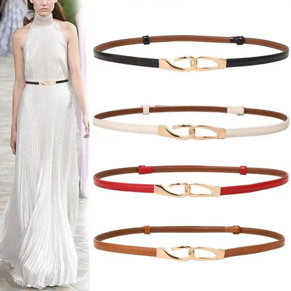 New adjustable women's circle buckle waist belt, fine leather belt, sweet skirt belt, versatile hook clasp CeinturesCuir