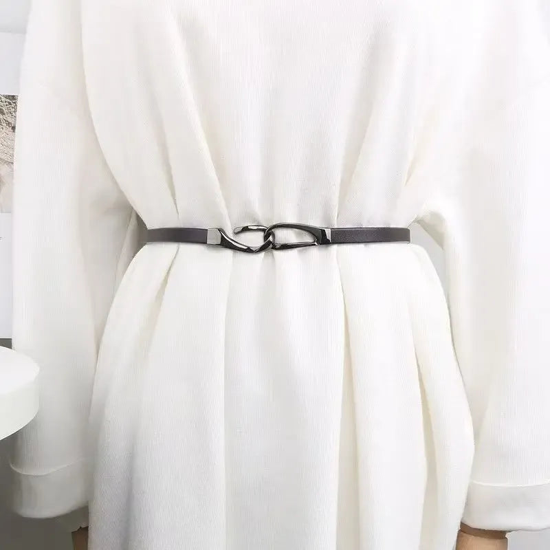 New adjustable women's circle buckle waist belt, fine leather belt, sweet skirt belt, versatile hook clasp CeinturesCuir