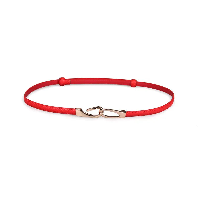 Red Style B / 95cm New adjustable women's circle buckle waist belt, fine leather belt, sweet skirt belt, versatile hook clasp CeinturesCuir