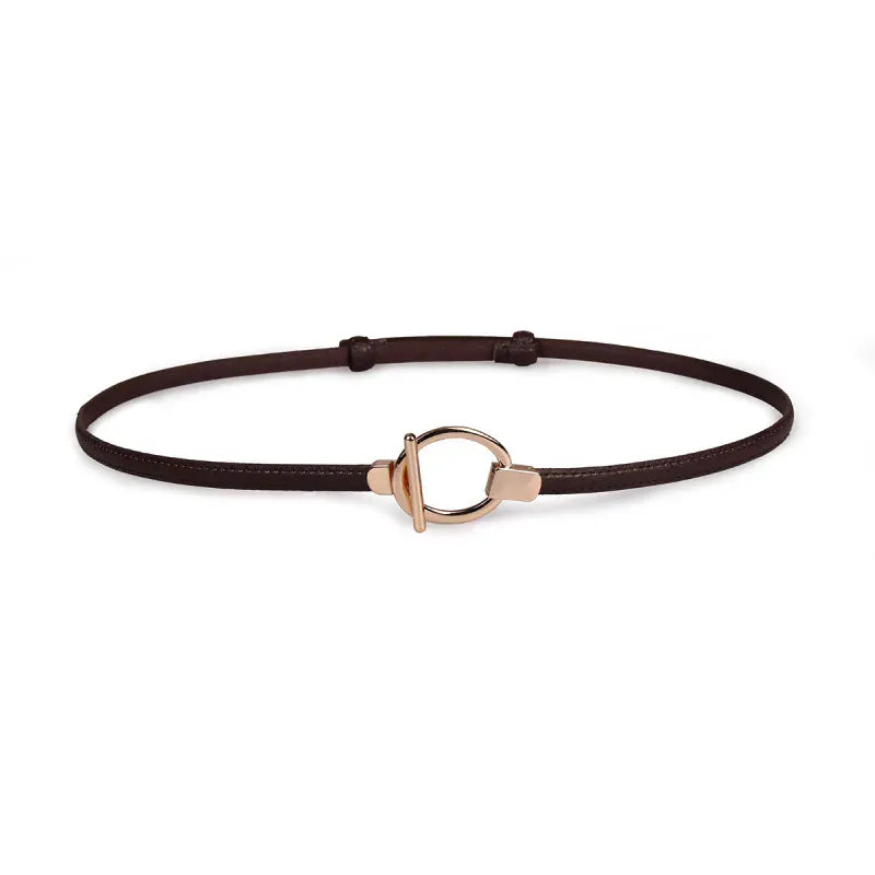 Coffee color Style A / 95cm New adjustable women's circle buckle waist belt, fine leather belt, sweet skirt belt, versatile hook clasp CeinturesCuir