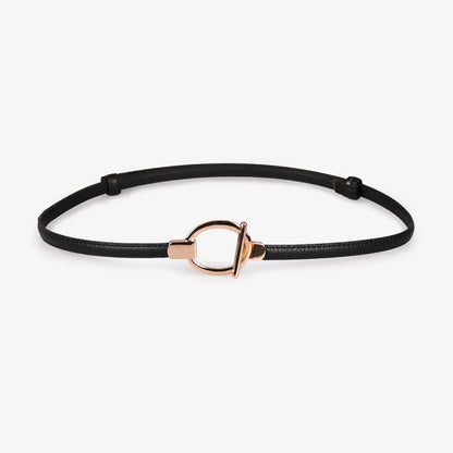 Black Style A / 95cm New adjustable women's circle buckle waist belt, fine leather belt, sweet skirt belt, versatile hook clasp CeinturesCuir