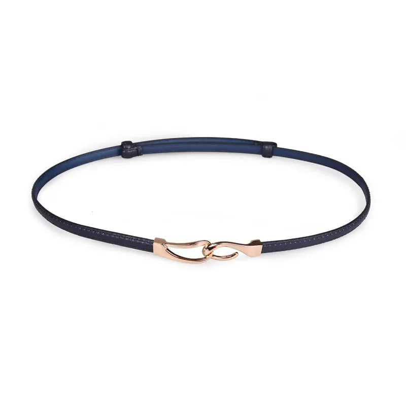 Navy Blue Style B / 95cm New adjustable women's circle buckle waist belt, fine leather belt, sweet skirt belt, versatile hook clasp CeinturesCuir