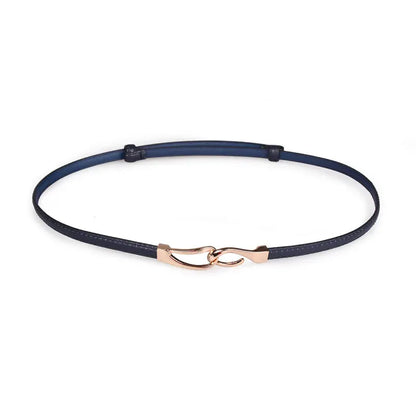 Navy Blue Style B / 95cm New adjustable women's circle buckle waist belt, fine leather belt, sweet skirt belt, versatile hook clasp CeinturesCuir