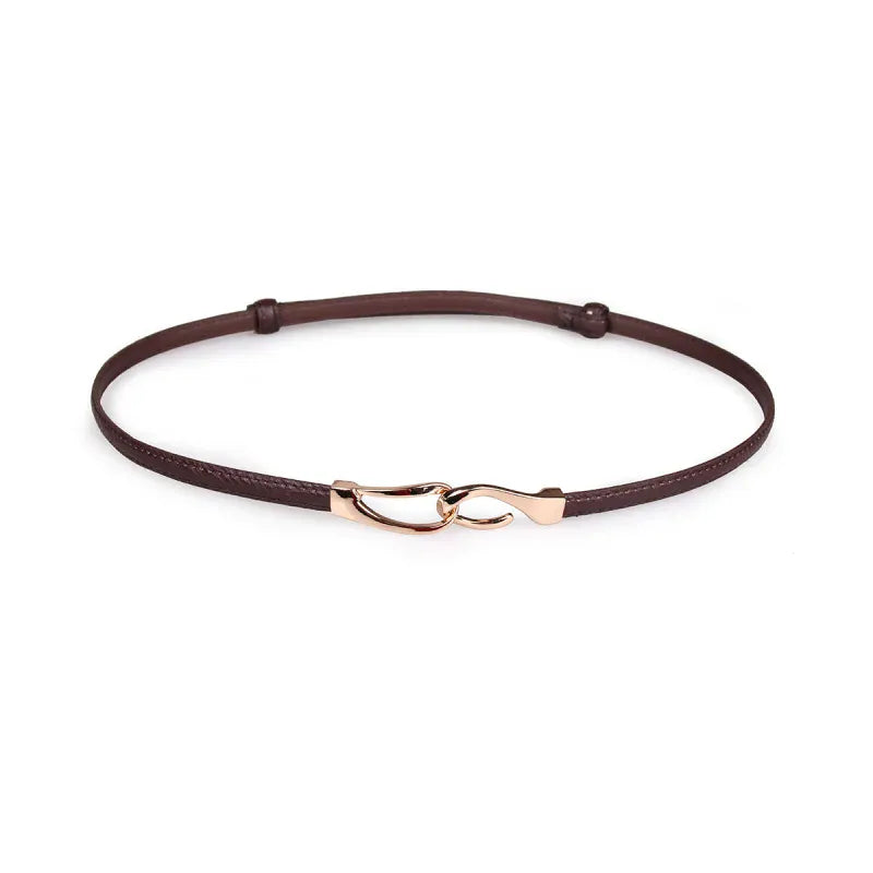 Coffee color Style B / 95cm New adjustable women's circle buckle waist belt, fine leather belt, sweet skirt belt, versatile hook clasp CeinturesCuir