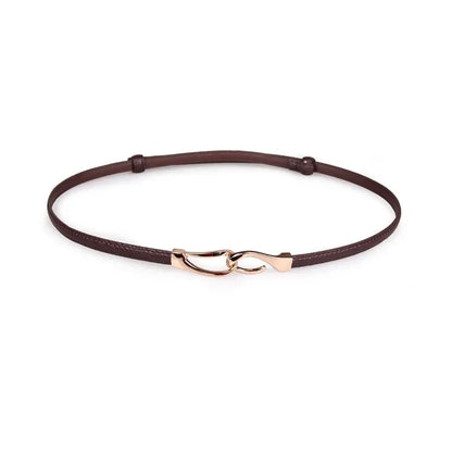 Coffee color Style B / 95cm New adjustable women's circle buckle waist belt, fine leather belt, sweet skirt belt, versatile hook clasp CeinturesCuir