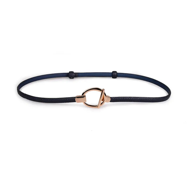 Navy Blue Style A / 95cm New adjustable women's circle buckle waist belt, fine leather belt, sweet skirt belt, versatile hook clasp CeinturesCuir