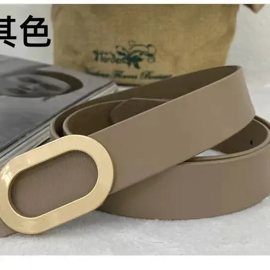 Khaki / China Mainland / 110cm Women Belt Luxury Designer Needle Hole Adjustable Belt Buckle Fashion Leather Jeans Waistband Girl High Quality Female Belts New CeinturesCuir