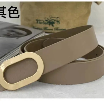 Khaki / China Mainland / 110cm Women Belt Luxury Designer Needle Hole Adjustable Belt Buckle Fashion Leather Jeans Waistband Girl High Quality Female Belts New CeinturesCuir