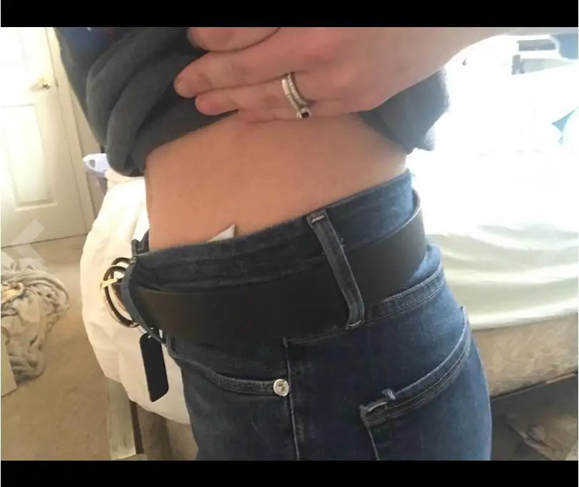 Women Reversible Leather Belt 2 in 1 Rotated 2 Rings Gold Buckle 3.4cm Wide Suitable for Pairing with Various Pants CeinturesCuir