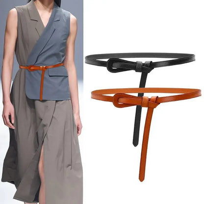 Women's Cowhide Leather Thin Waistband Non-perforated Design Decorative Belt Dress Versatile Two-layer Leather Women's Belt CeinturesCuir