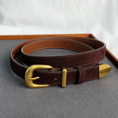 coffee / One Size Women's Fashion Faux Suede Genuine Leather Corset Female Cummerbund Coat Waistband Dress Decration Narrow Belt J553 CeinturesCuir