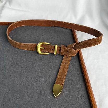 brown / One Size Women's Fashion Faux Suede Genuine Leather Corset Female Cummerbund Coat Waistband Dress Decration Narrow Belt J553 CeinturesCuir