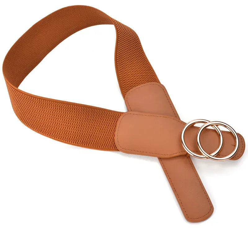 Women's Girdle Elastic Stretch Wide Waist Belts W Double Rings Buckle Cummerbunds Ladies CeinturesCuir