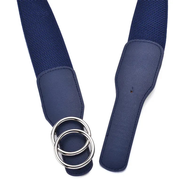 Women's Girdle Elastic Stretch Wide Waist Belts W Double Rings Buckle Cummerbunds Ladies CeinturesCuir
